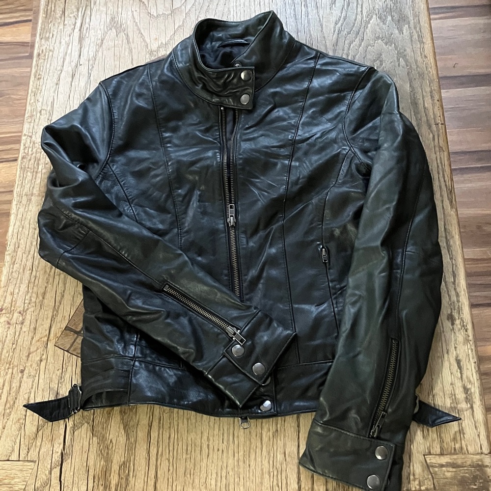Women’s Black Lambskin Leather Moto Jacket